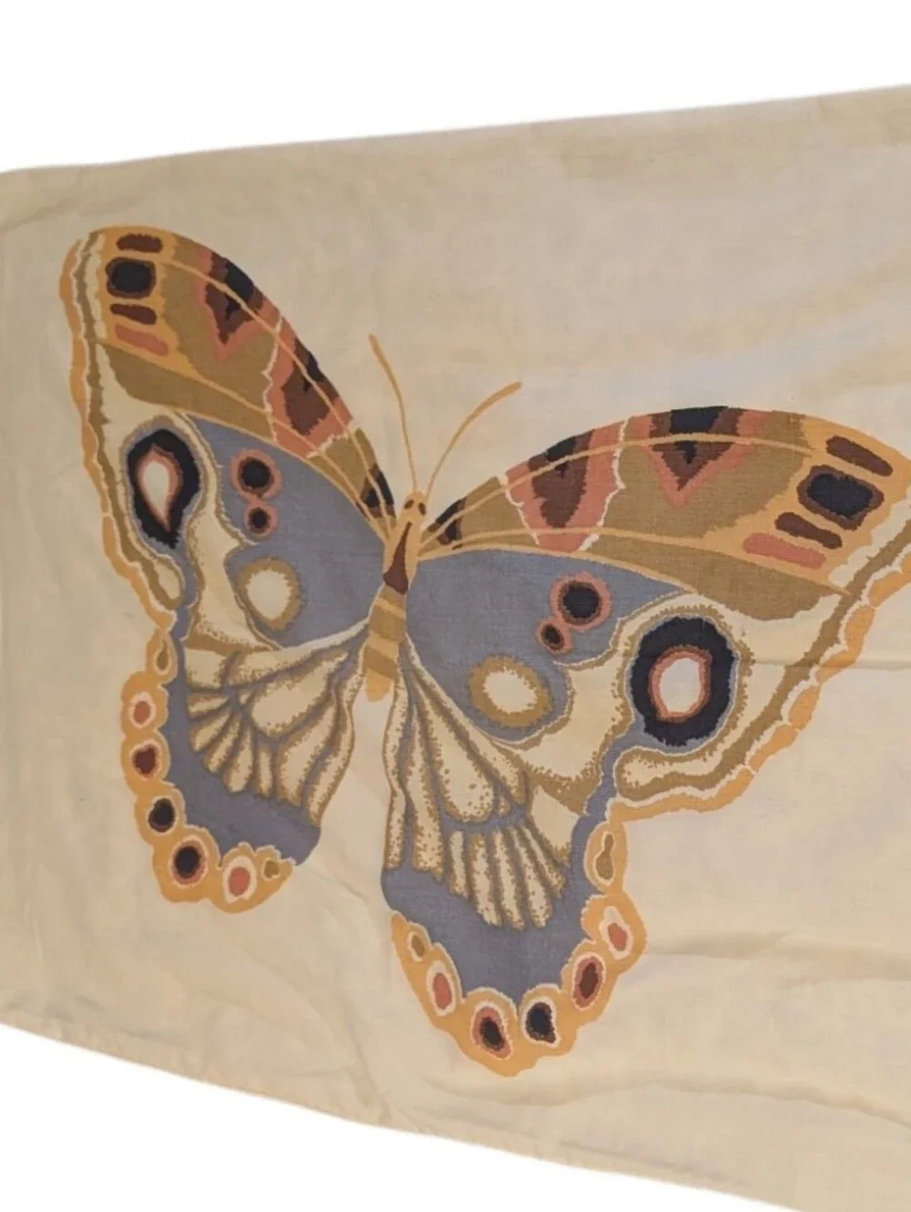 Vintage Butterfly Pillowcases Pair Cream Blue Orange Large Graphic Retro Bedding